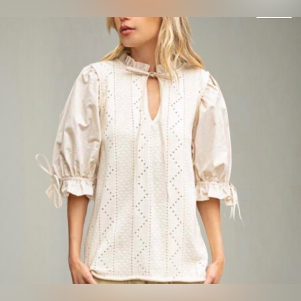 POL by Anthropology Cream Eyelet Top L